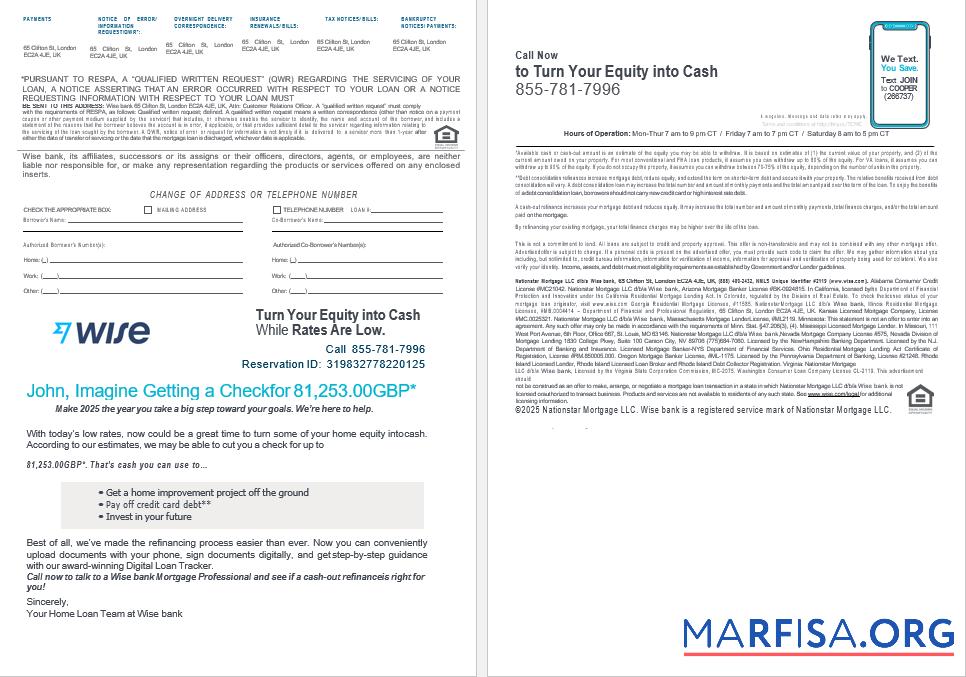 Printable United Kingdom Wise bank mortgage loan statement in Word and PDF formats , 4 pages 3 4 template